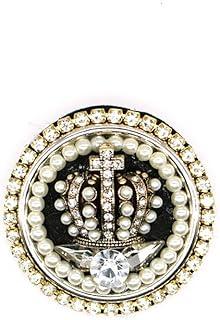 Crystal Pearl Round Crown Brooch Pin Elegant Shiny Rhinestone Royal Princess Safety Brooches Dress Sweater Coat Pins Gold Plated Fashion Jewelry for Women Men