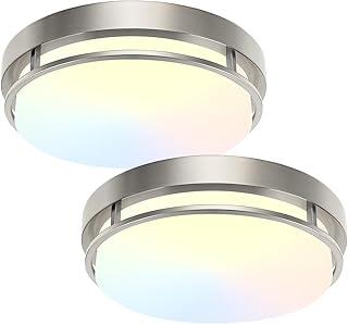 Xbuyee 2Pack LED Flush Mount Ceiling Light Fixture 13 Inch 20W, On/Off Switch 3000/4000/5000K Color Selectable, Dimmable Ceiling Lamp for Kitchen, Hallway, Stairwell, Brushed Nickel, ETL