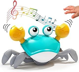 Deejoy Green Crawling Crab Toys with Light Up, Interactive Musical Toy with Automatically Avoid Obstacles, USB Rechargeable, Fun Moving Toy for Babies, Toddlers and Kids