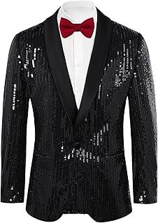 GRACE KARIN Mens Shiny Sequin Blazer One Button Suit Jacket Shawl Lapel Tuxedo Party Dinner Prom