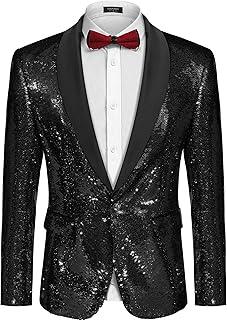 COOFANDY Men Shiny Sequin Blazer Tuxedo Party Dinner Prom One Button Suit Jacket