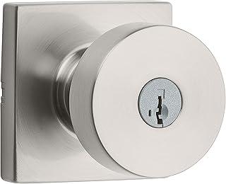 Kwikset Pismo Entry Door Knob with Lock and Key, Secure Keyed Handle Exterior, Front Entrance and Bedroom, Satin Nickel, Pick Resistant SmartKey Rekey Security and Microban